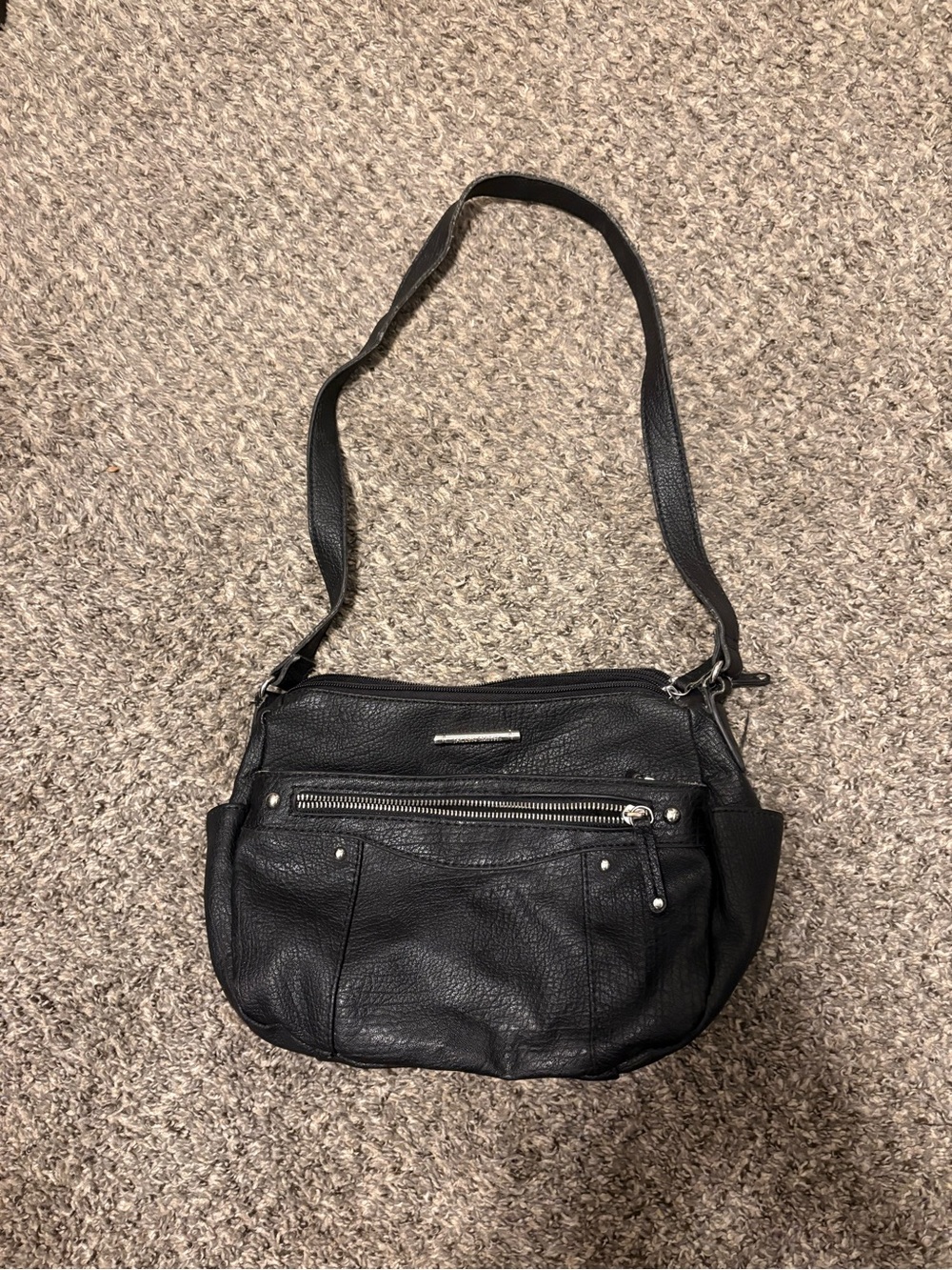 Jaclyn Smith Black Leather Shoulder Bag with Silver Accents